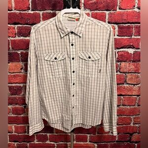 Howler Brothers Rare Casual Vented Button Up Shirt, Dove Gray and White, Small